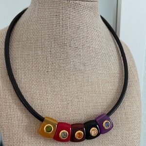 Joan Rivers Classics Collections Multicolor Bead Choker Necklace with Black Cord